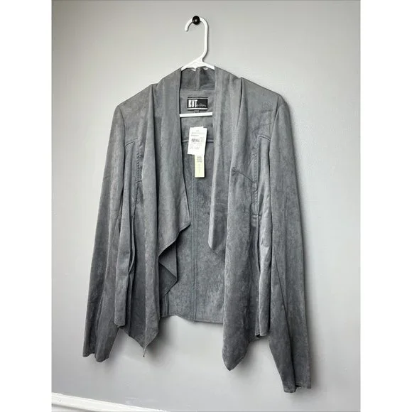 KUT from the Kloth Tayanita Faux Suede Drape Jacket, Grey, Size XL - ($88) - Picture 3 of 7